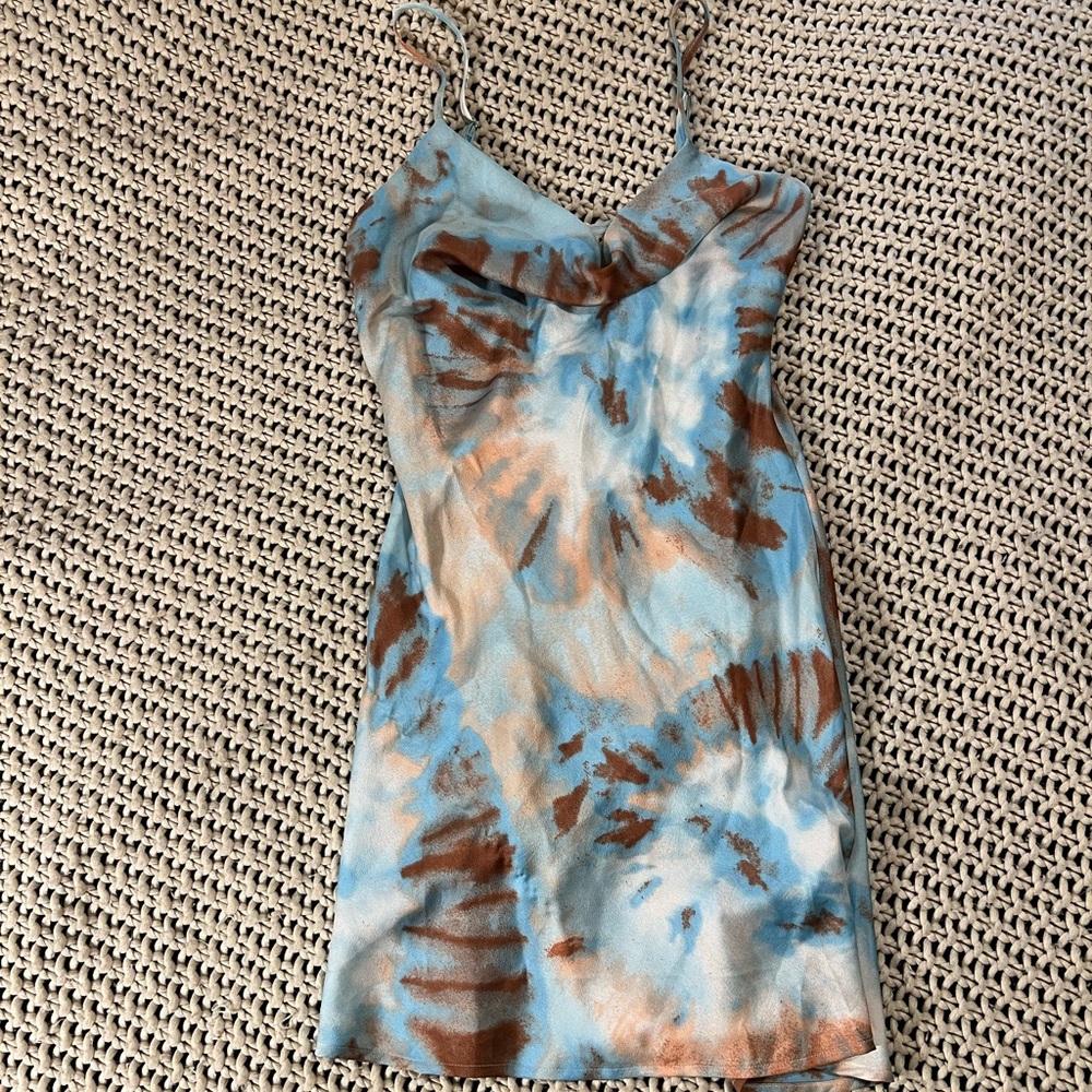 Blue Multi Color Tie Dye mini dress